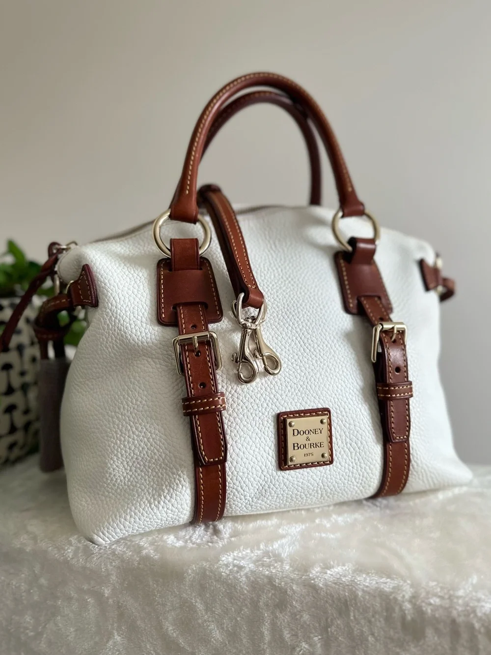 Dooney & Bourke Pebble Leather Bristol Satchel in Pure White EUC